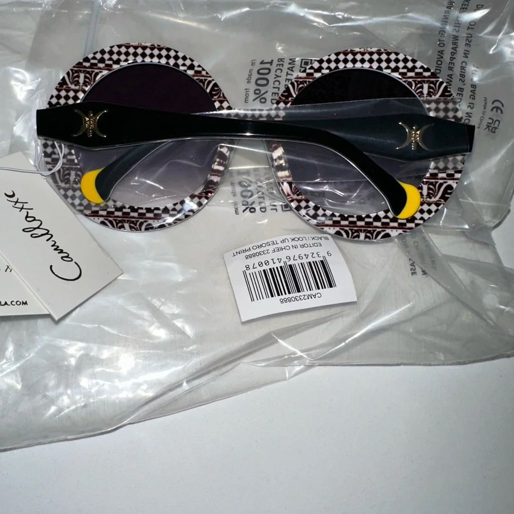 Camilla “Editor in Chief” black oversized round dramatic boho chic sunglasses